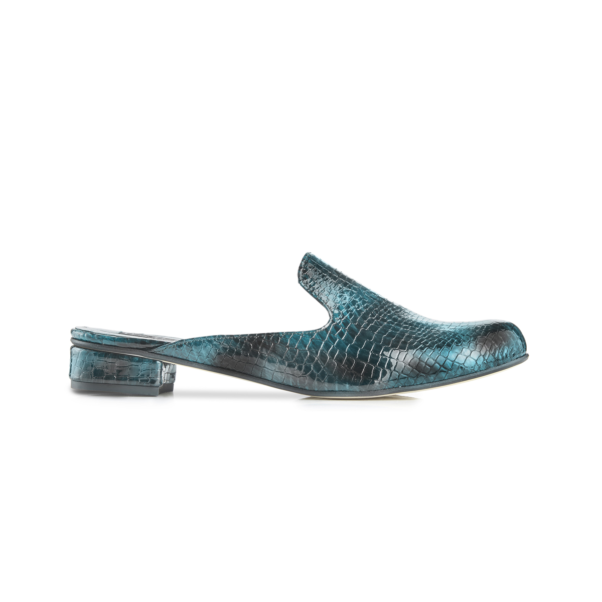 Charlie croc leather flat slip-on mules - teal