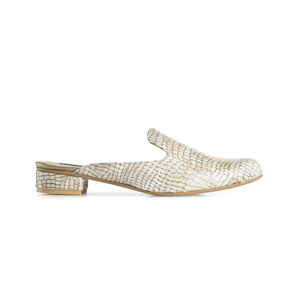 Charlie croc leather flat slip-on mules - beige