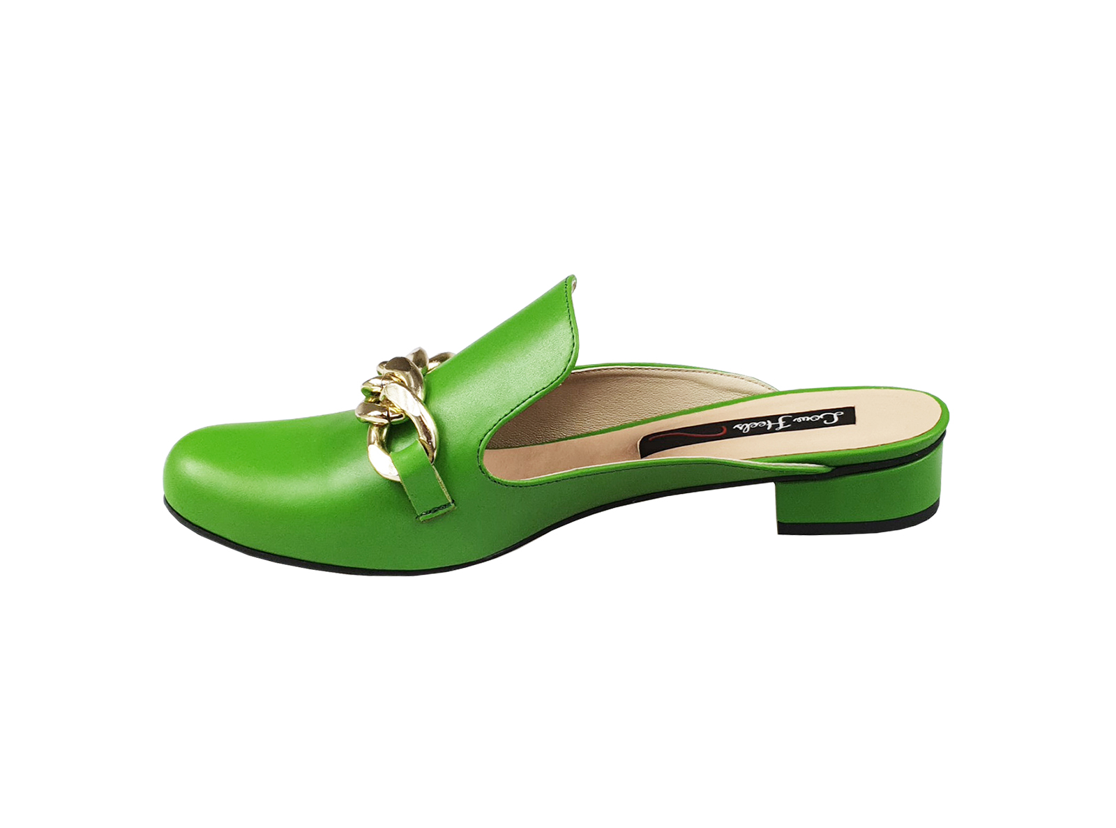 Charlie mules with chunky chain - lime green