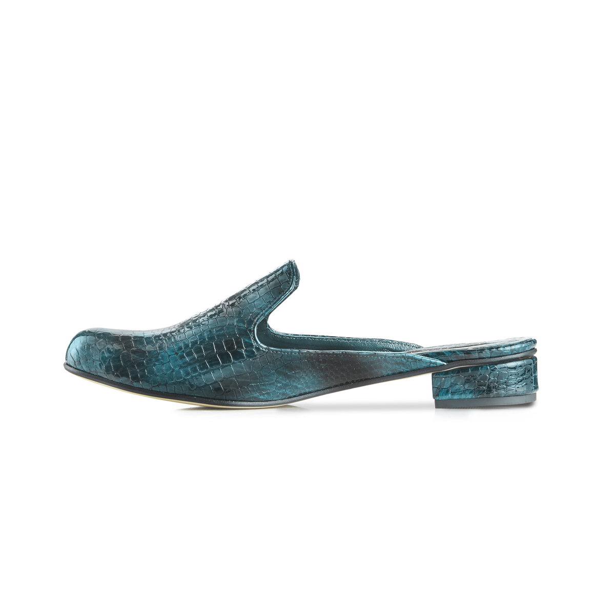 Charlie croc leather flat slip-on mules - teal