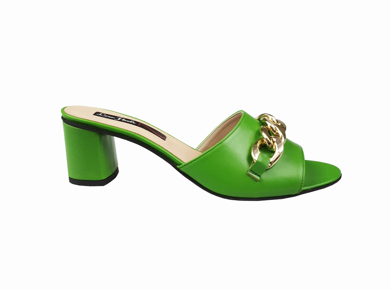 Gianna open toe mule with chunky chain - green