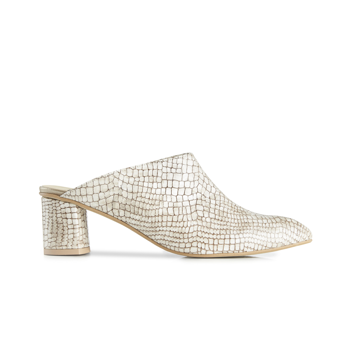 Lou croc leather block heel mules - beige