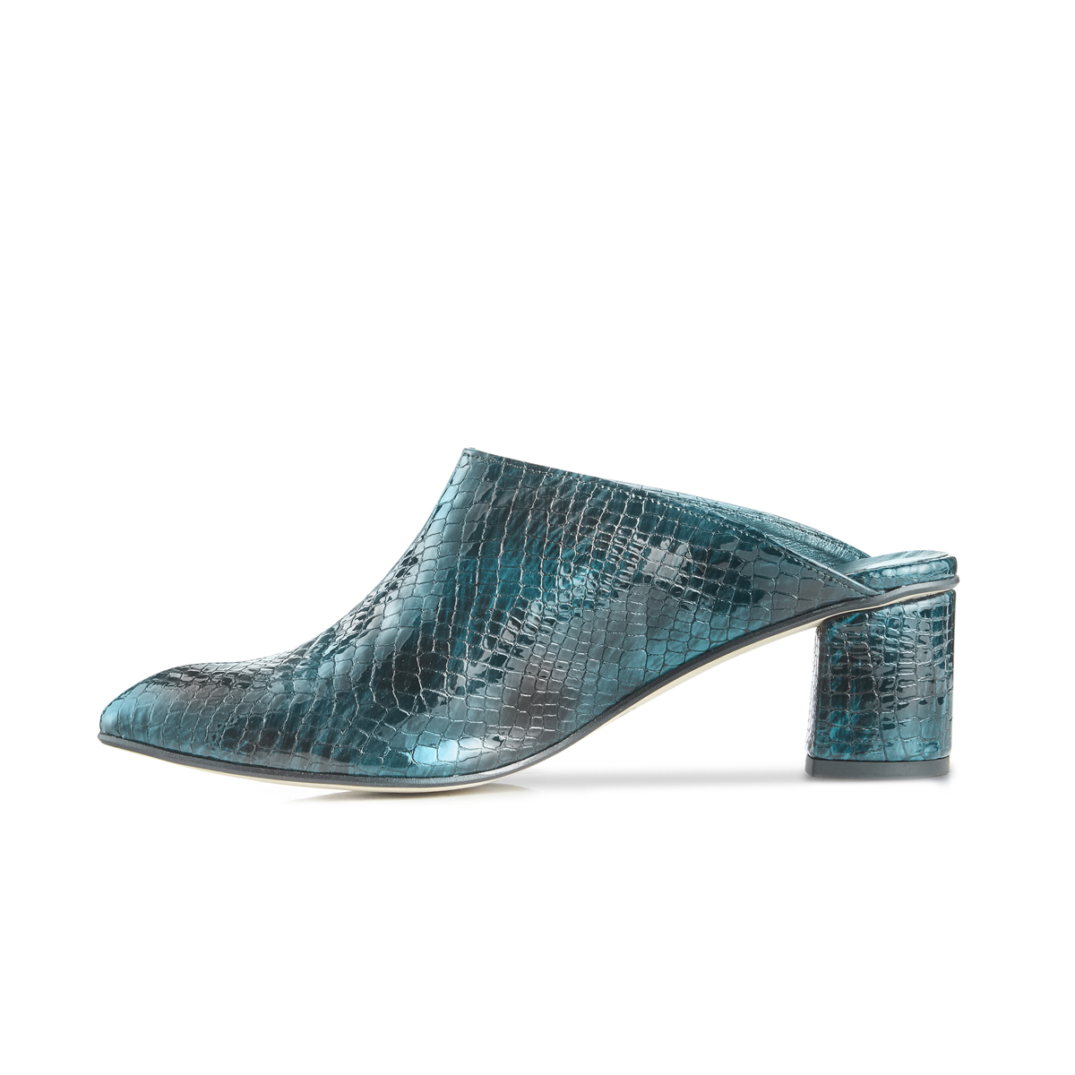 Lou croc leather block heel mules - teal