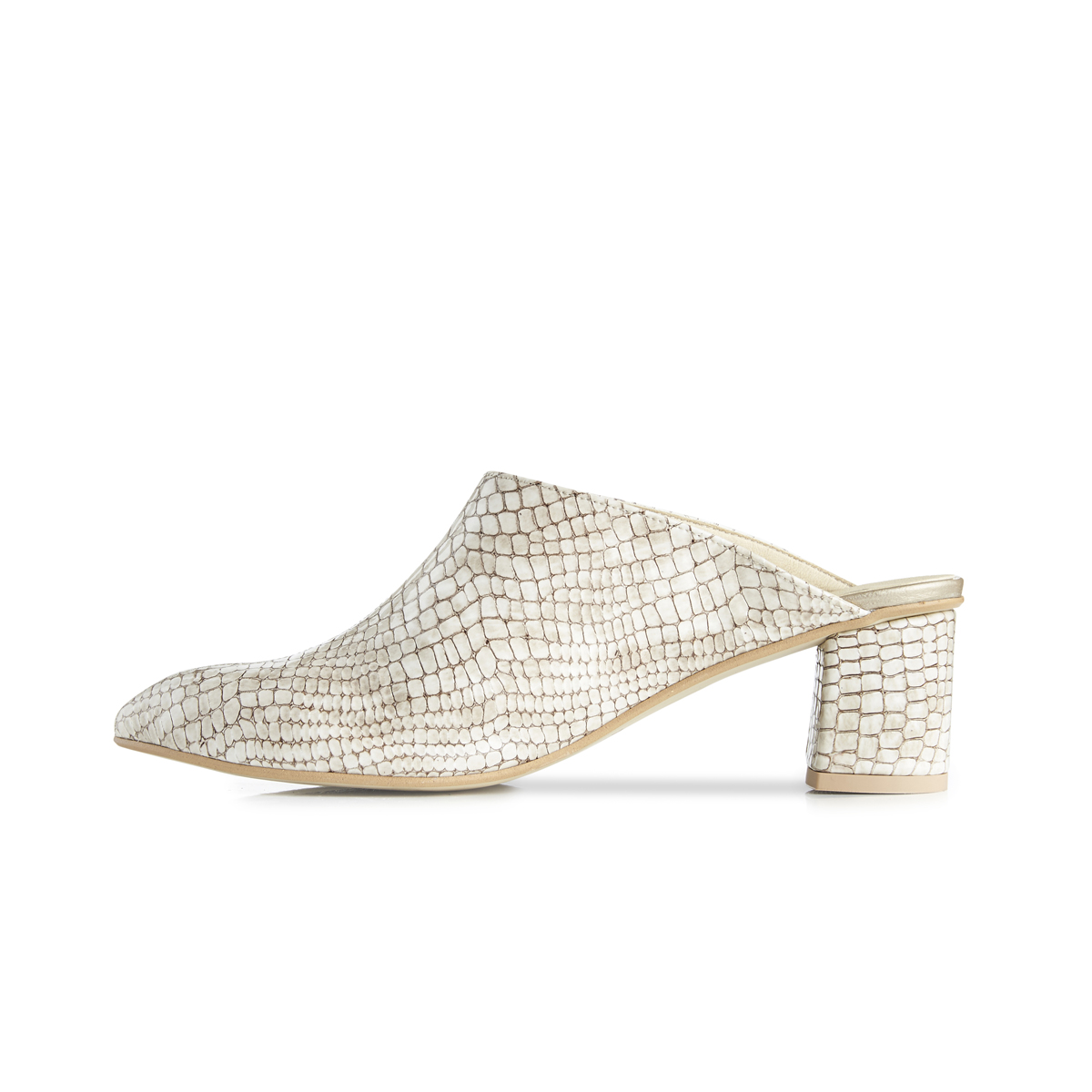 Lou croc leather block heel mules - beige