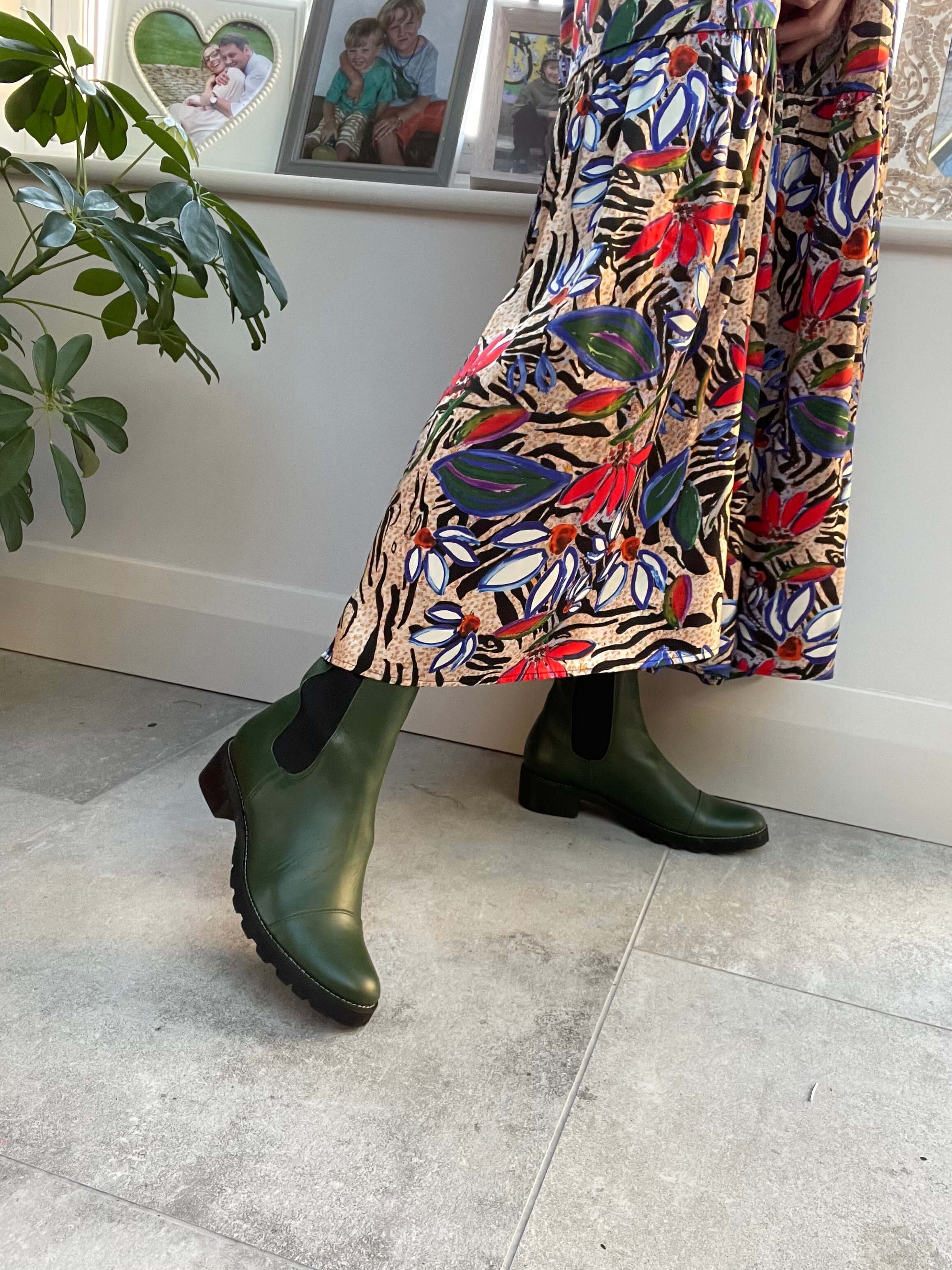 Stella chunky pull-on boot in green leather