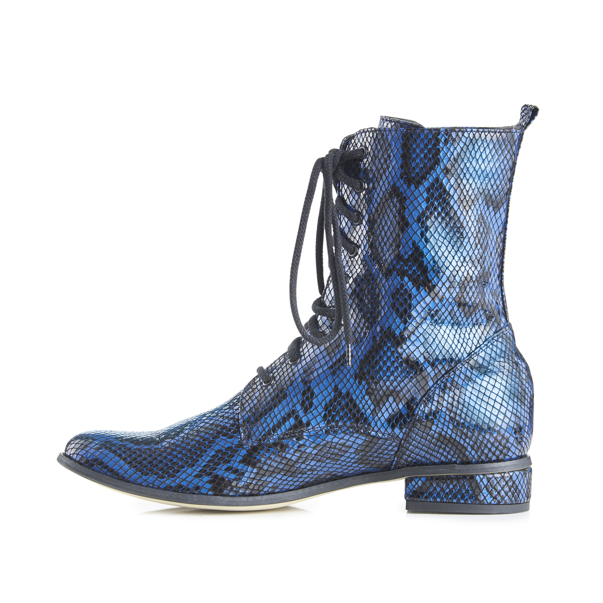 Yaga snake effect leather lace-up ankle boots - blue