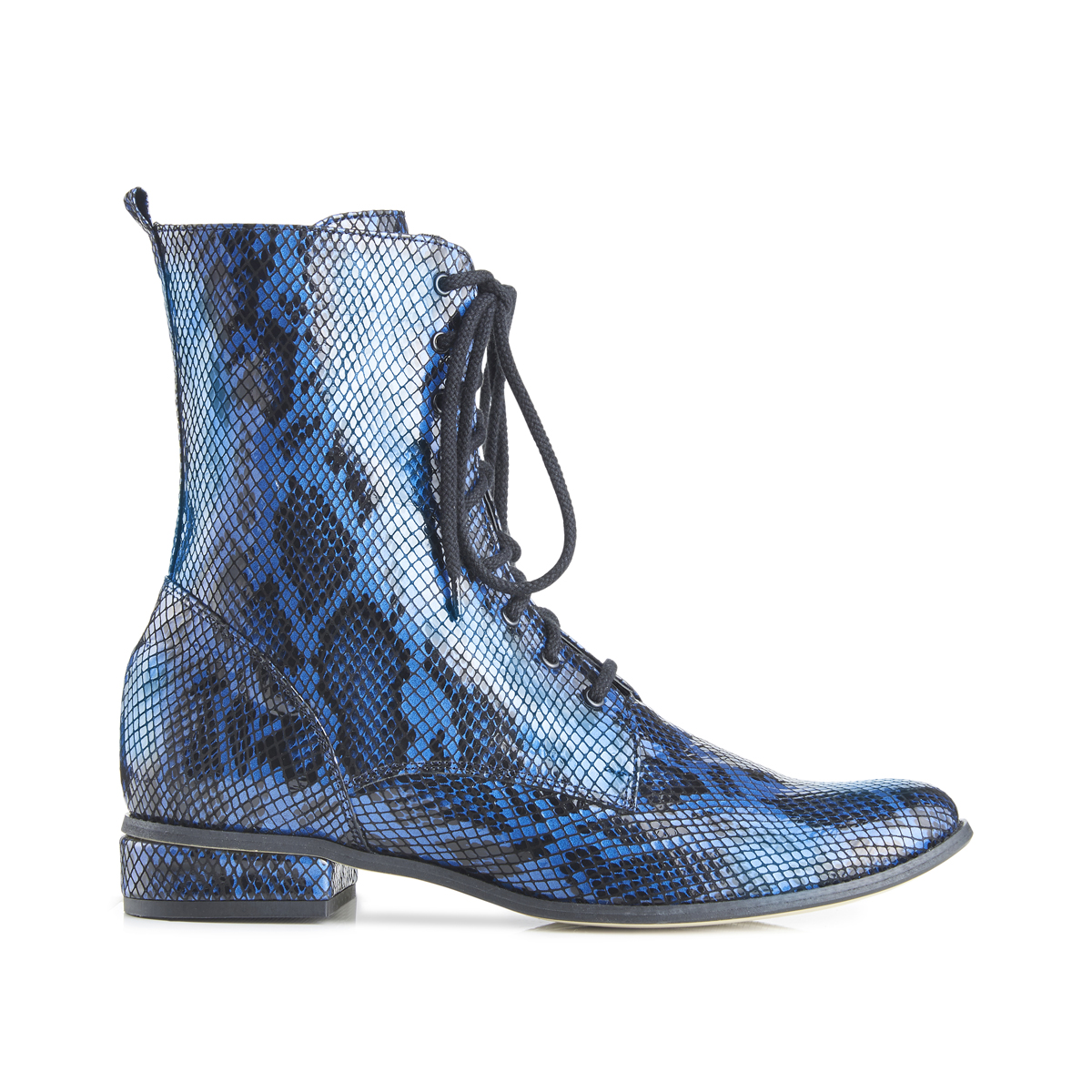 Yaga snake effect leather lace-up ankle boots - blue