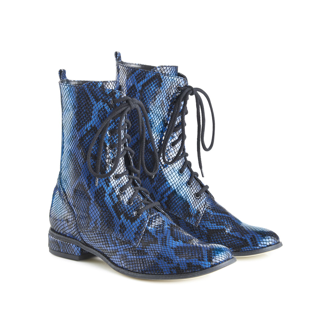 Yaga snake effect leather lace-up ankle boots - blue