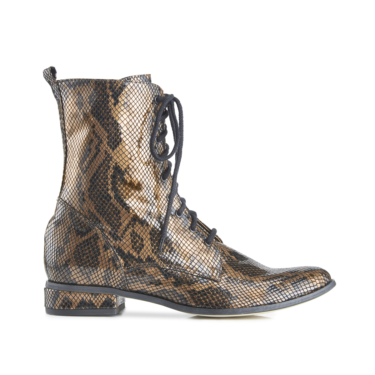Yaga snake effect leather lace-up ankle boots - brown