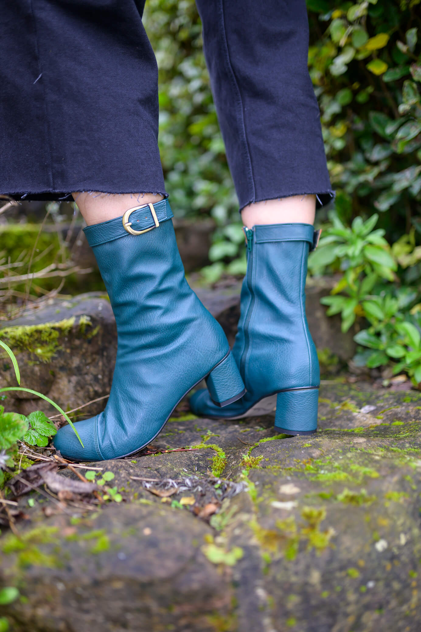 Amelie Vegan Leather Heeled Ankle Boots - Teal
