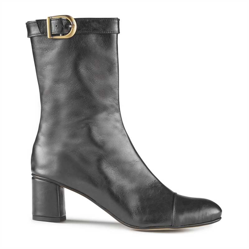 Amelie Leather Heeled Ankle Boots - Black