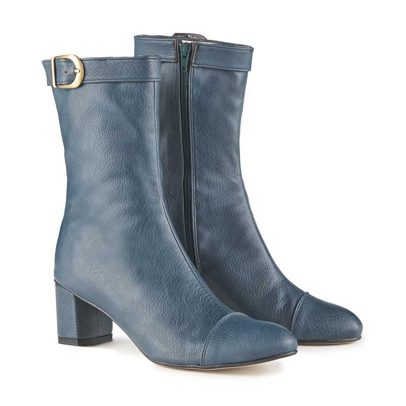 Amelie Vegan Leather Heeled Ankle Boots - Teal