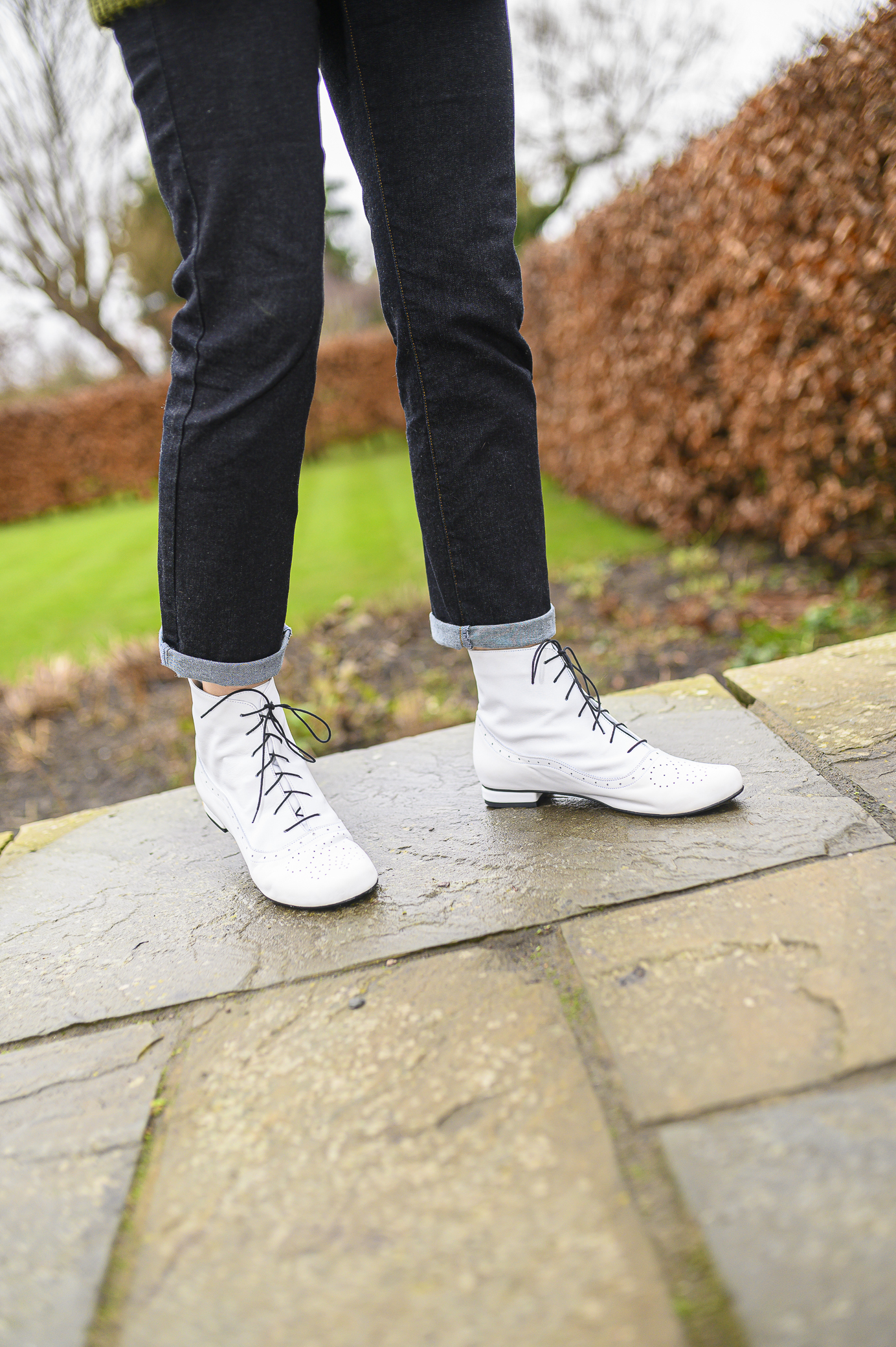 Cammy white brogue-detail lace-up ankle boots