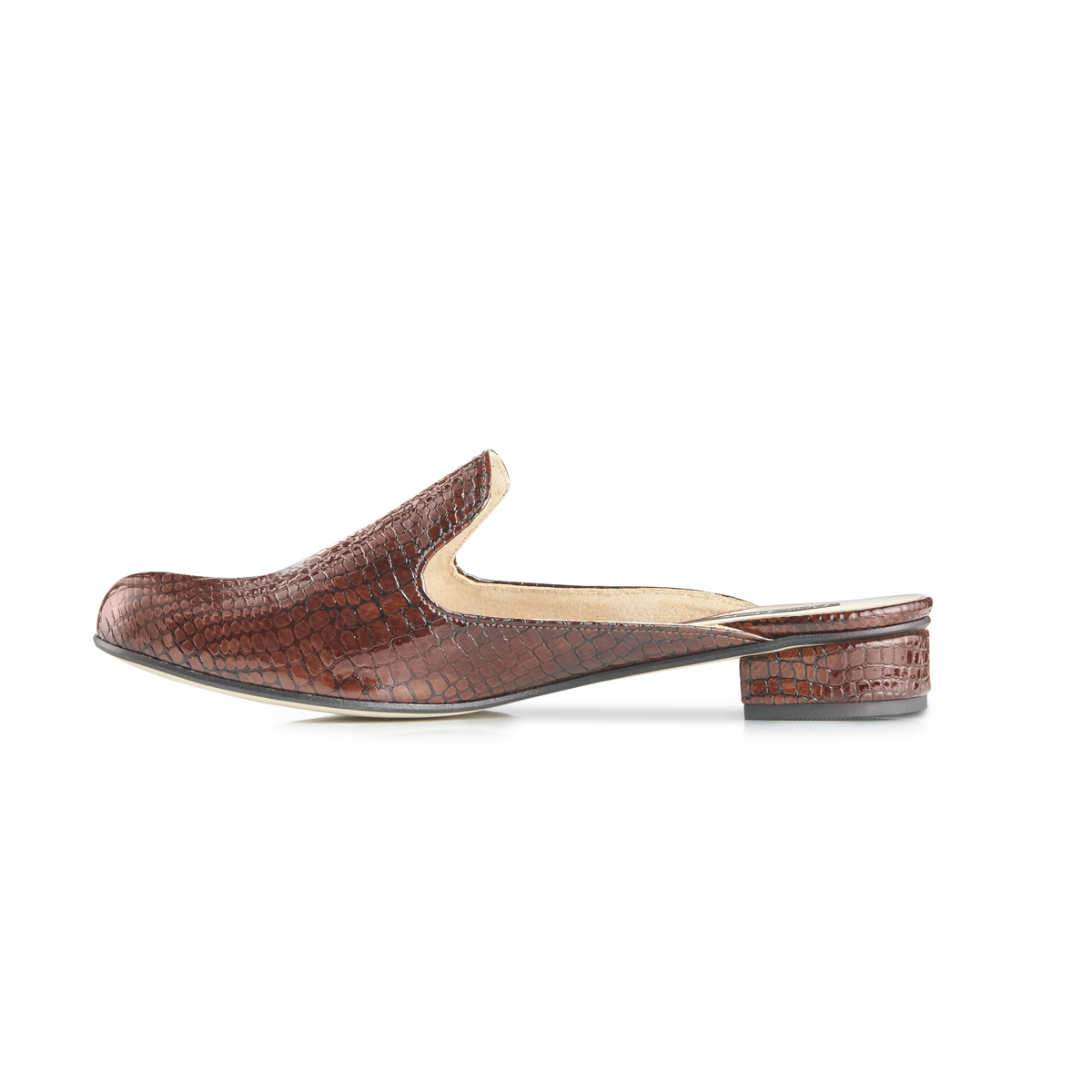 Charlie croc leather flat slip-on mules - brown
