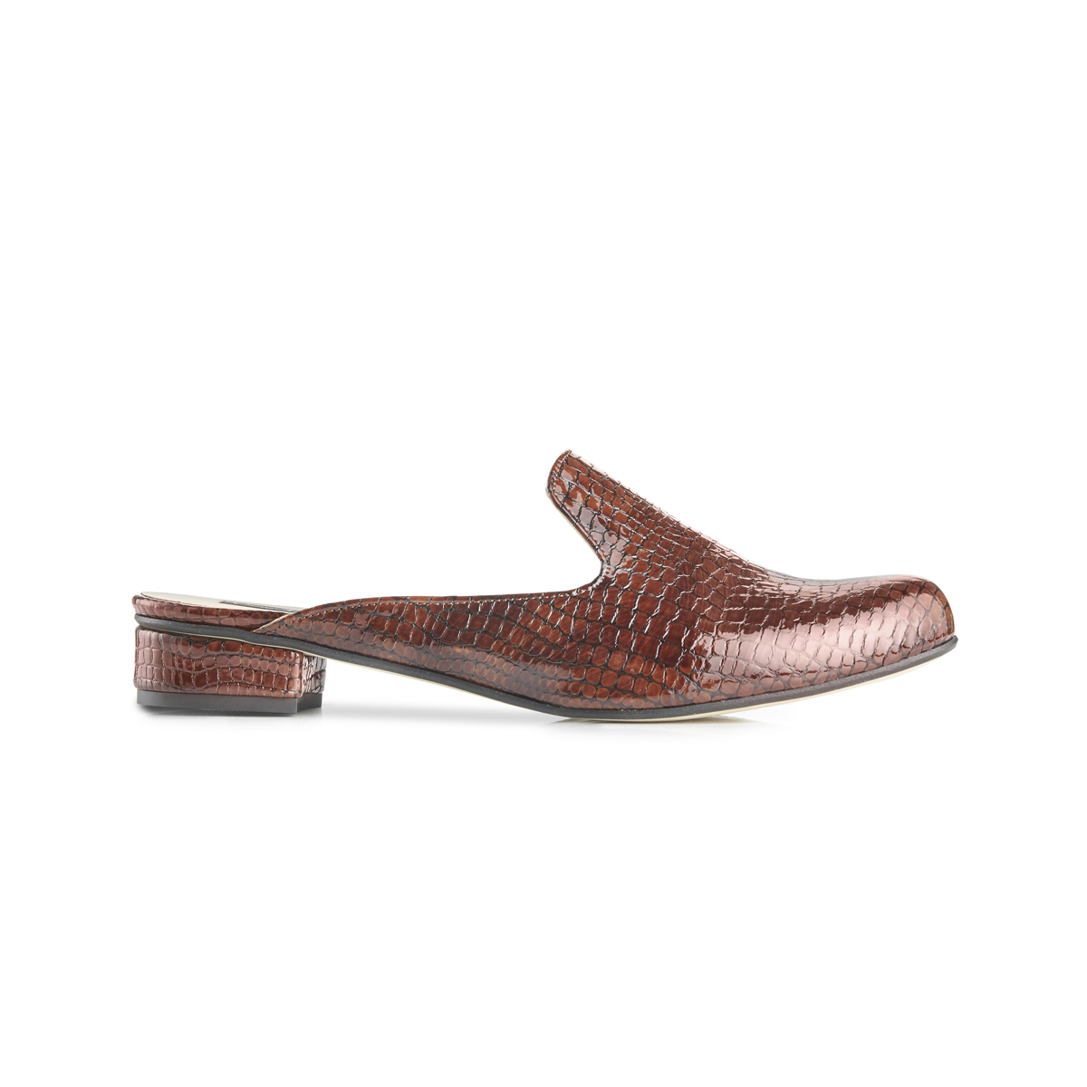 Charlie croc leather flat slip-on mules - brown