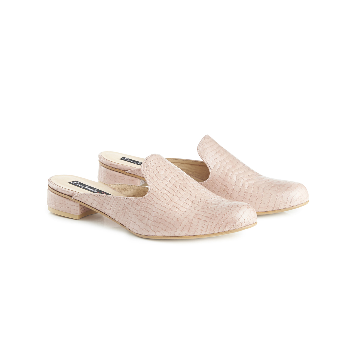 Charlie croc leather flat slip-on mules - pink