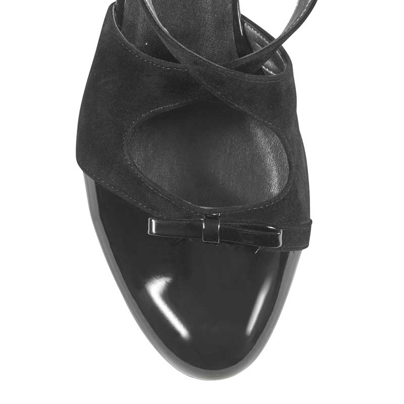Dolly black suede & patent cross-over flats