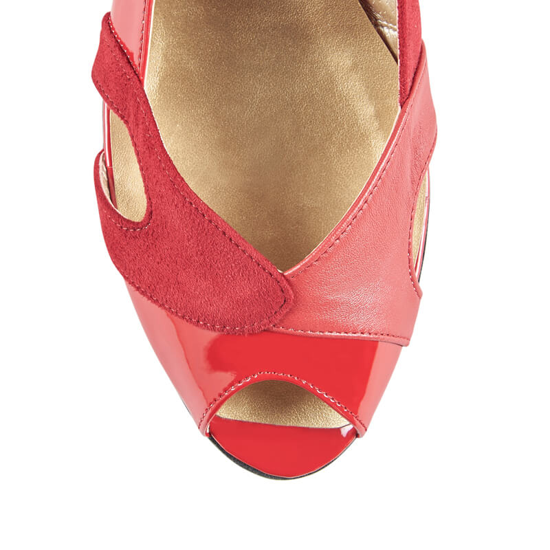 Poppy red leather peep toe flat sandals