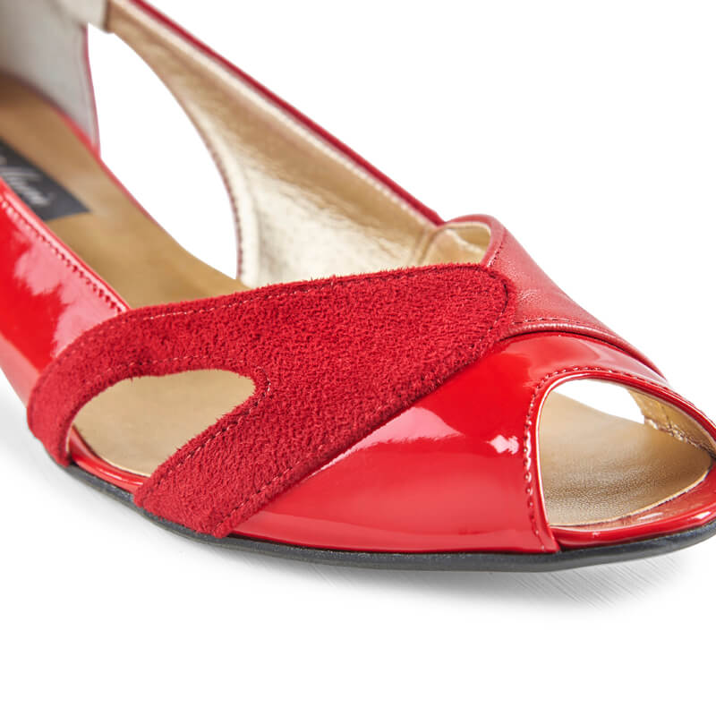 Poppy red leather peep toe flat sandals