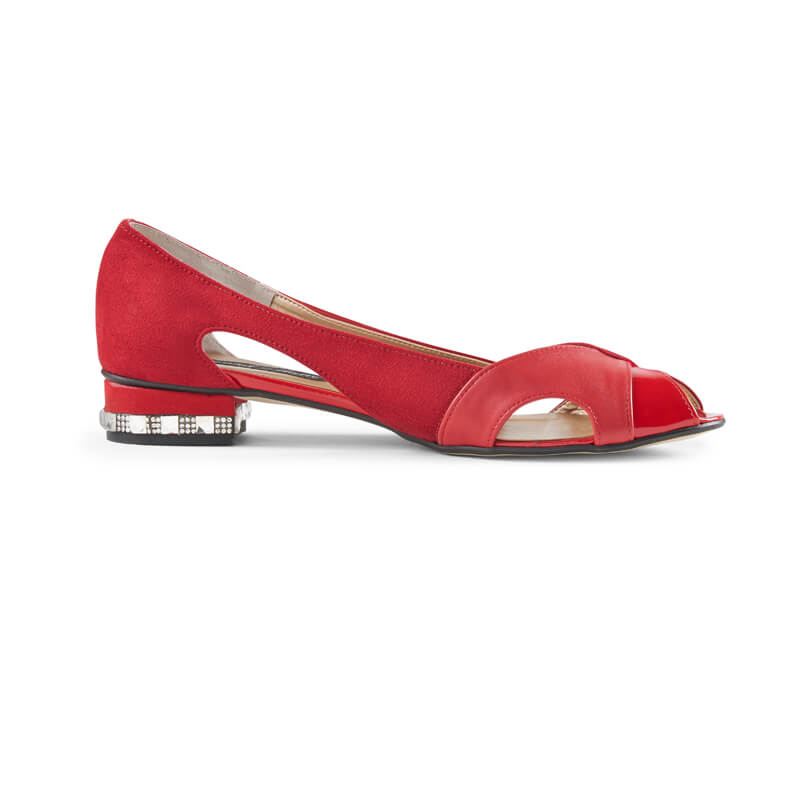 Poppy red leather peep toe flat sandals