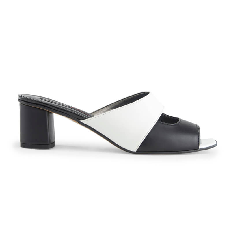 Bobbi black & white leather square-toe mules