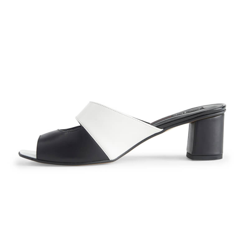 Bobbi black & white leather square-toe mules