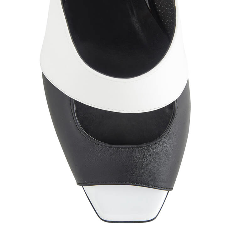Bobbi black & white leather square-toe mules
