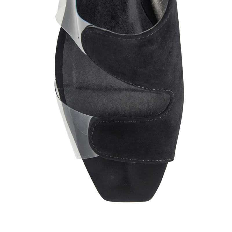 Marilyn black leather & plexi mules