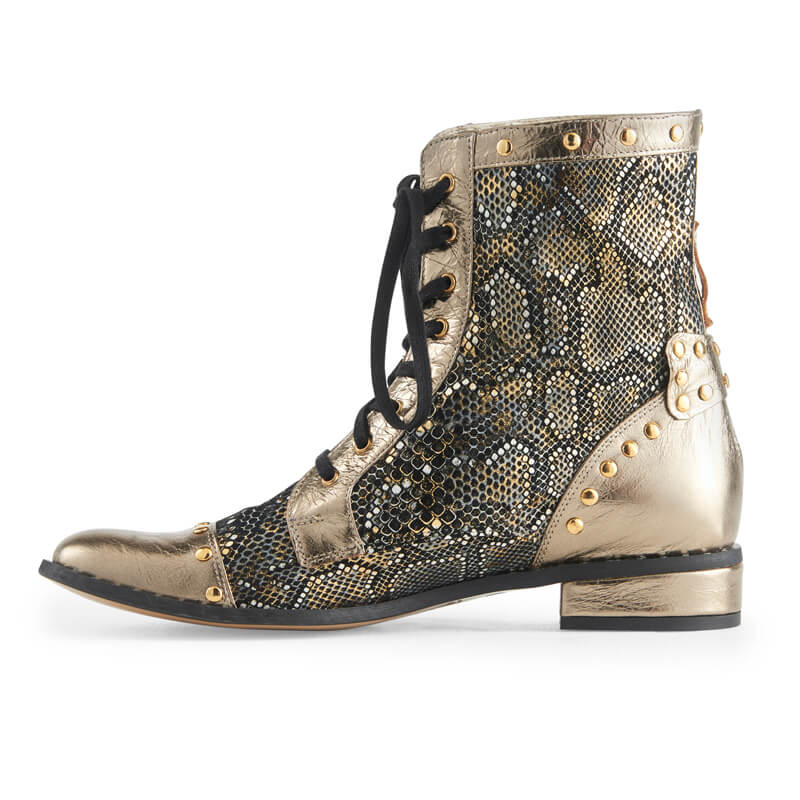 Goldie python print leather lace-up boots